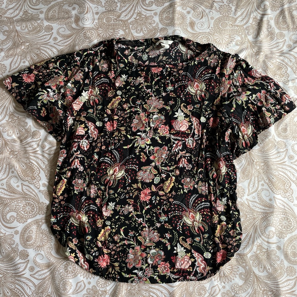 Floral Black Top